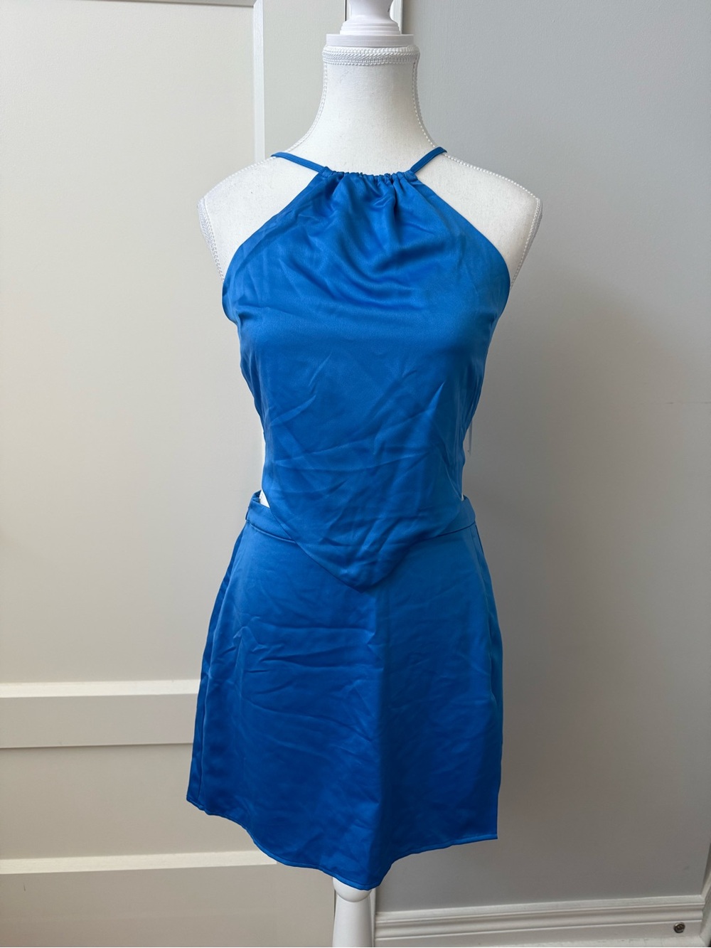 Blue Halter Top + Skirt Set